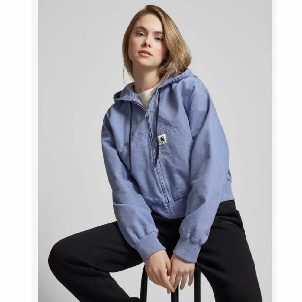 Carhartt WIP Amherst Jacket Large Blue Organic Cotton Hooded Zip Workwear